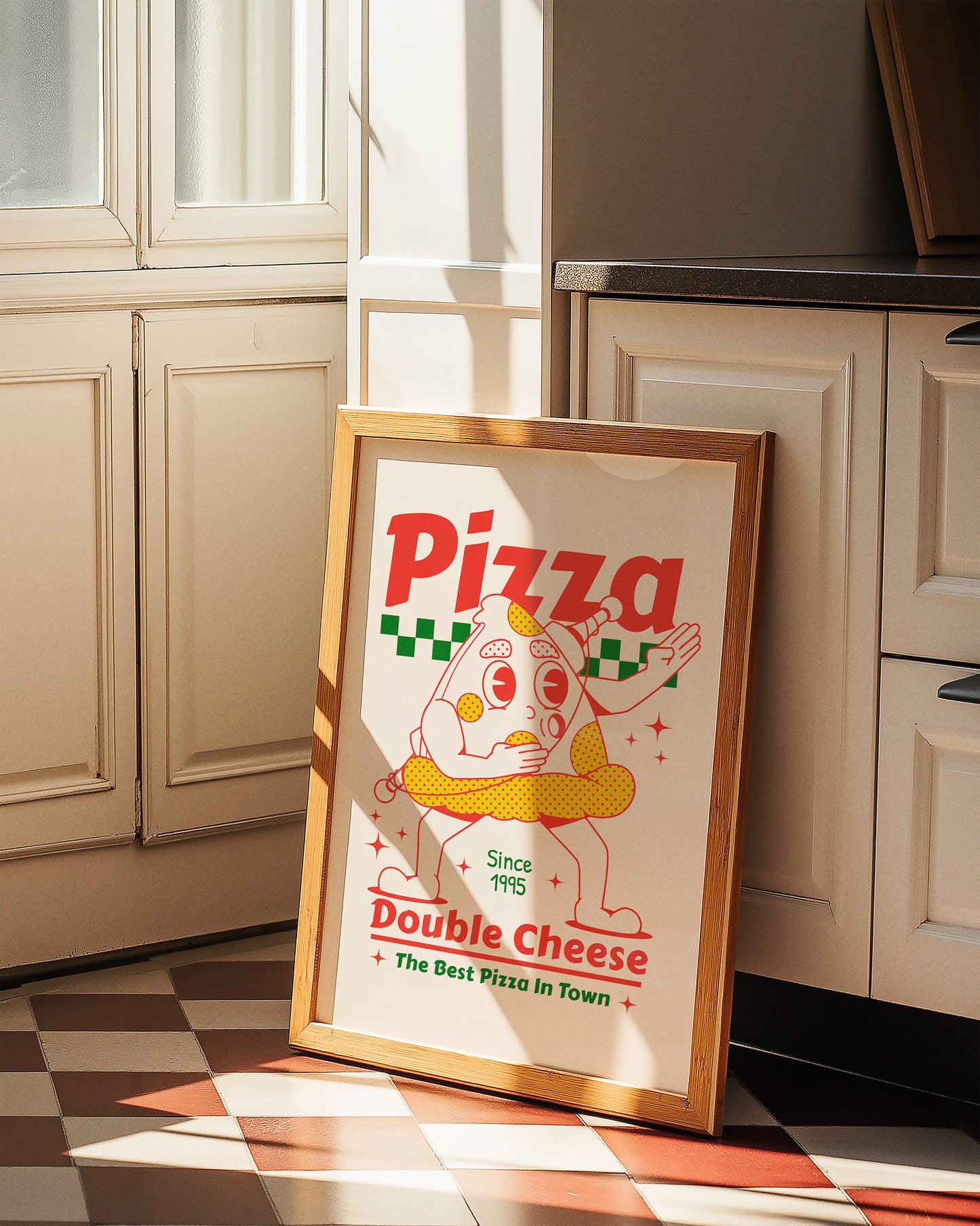 Double Cheese Retro Pizza Print