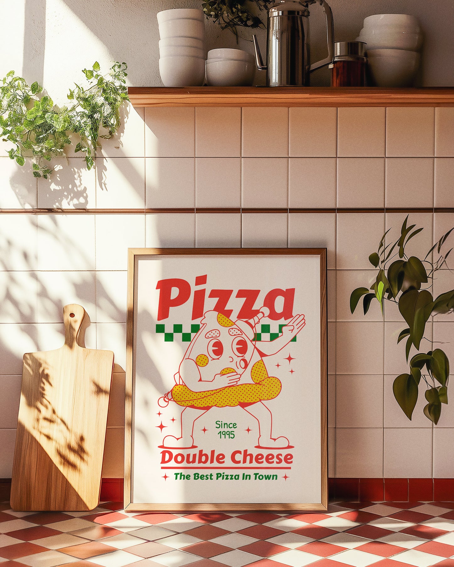 Double Cheese Retro Pizza Print
