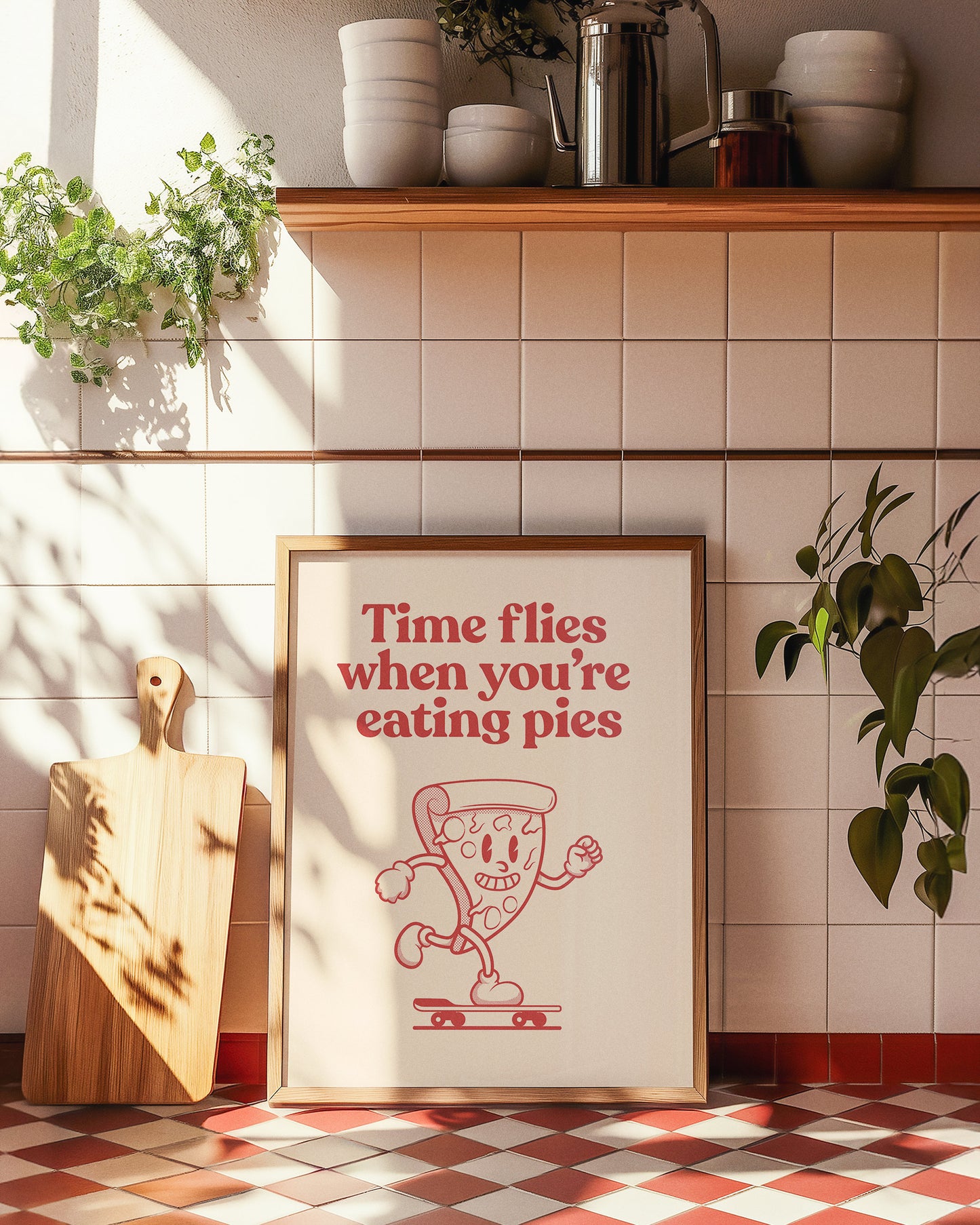Time Flies When You're Eating Pies Retro PIzza Print